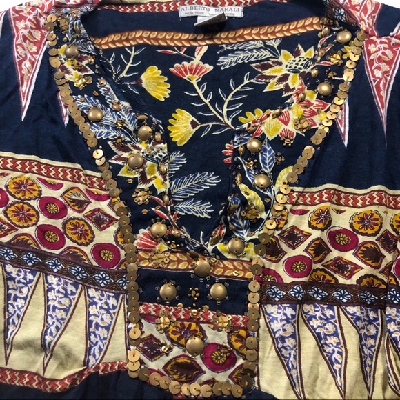 Alberto Makali Blue and Floral Design Shirt V-Neck - Picture 4 of 4